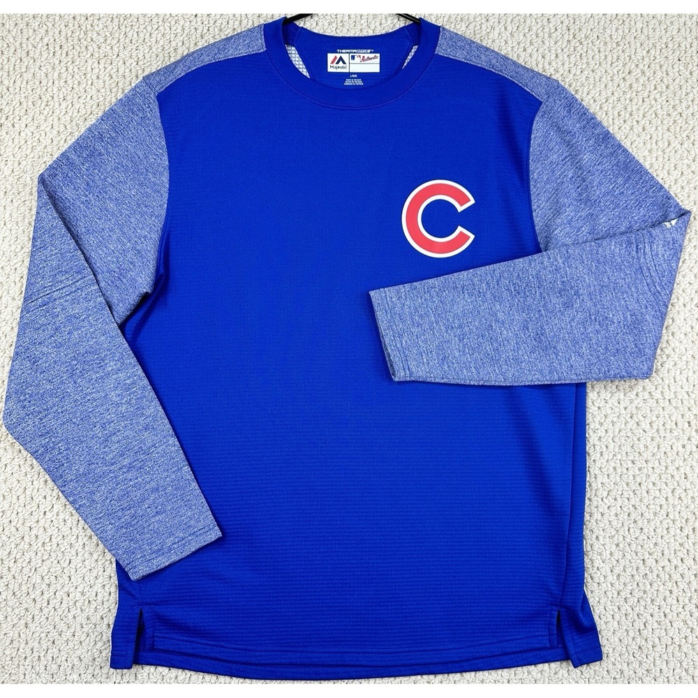 Majestic Chicago Cubs Pullover Mens L Blue Thermabase Crewneck Sweatshirt MLB